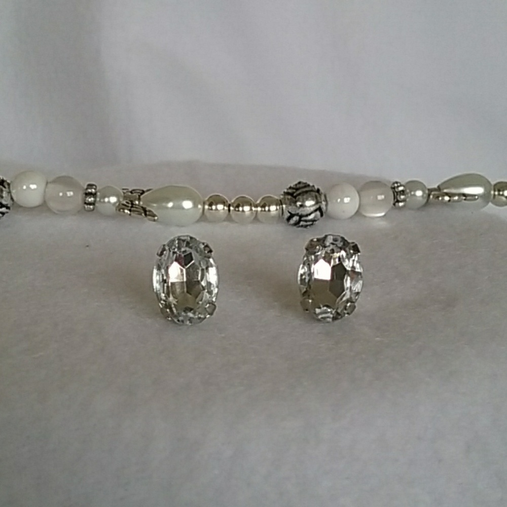 Rhinestone and silver post earrings